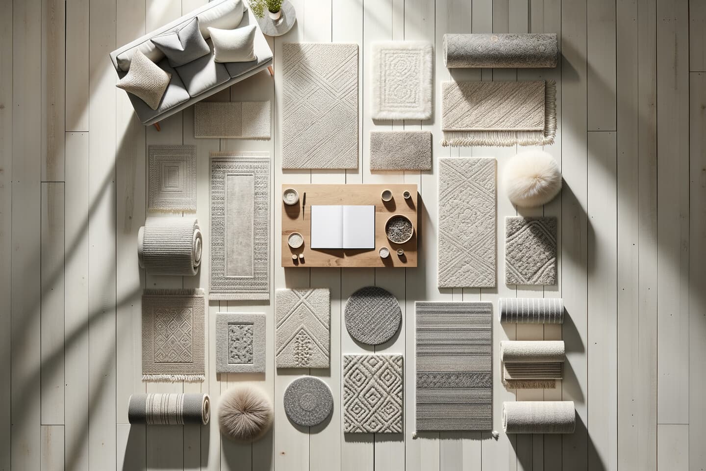 Olika typer av vardagsrumsmattor jämförda sida vid sida – form, storlek och material