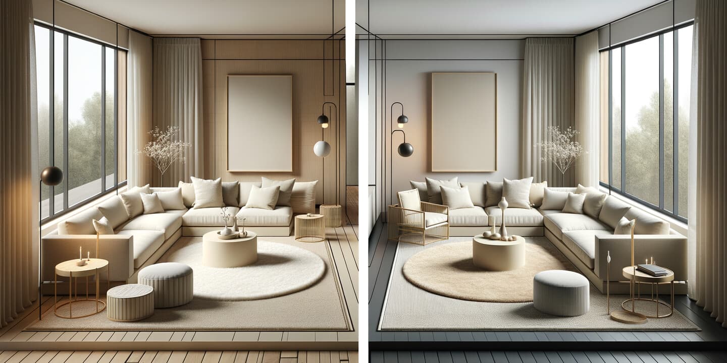 Rund matta vs rektangulär matta i vardagsrum – sida vid sida jämförelse