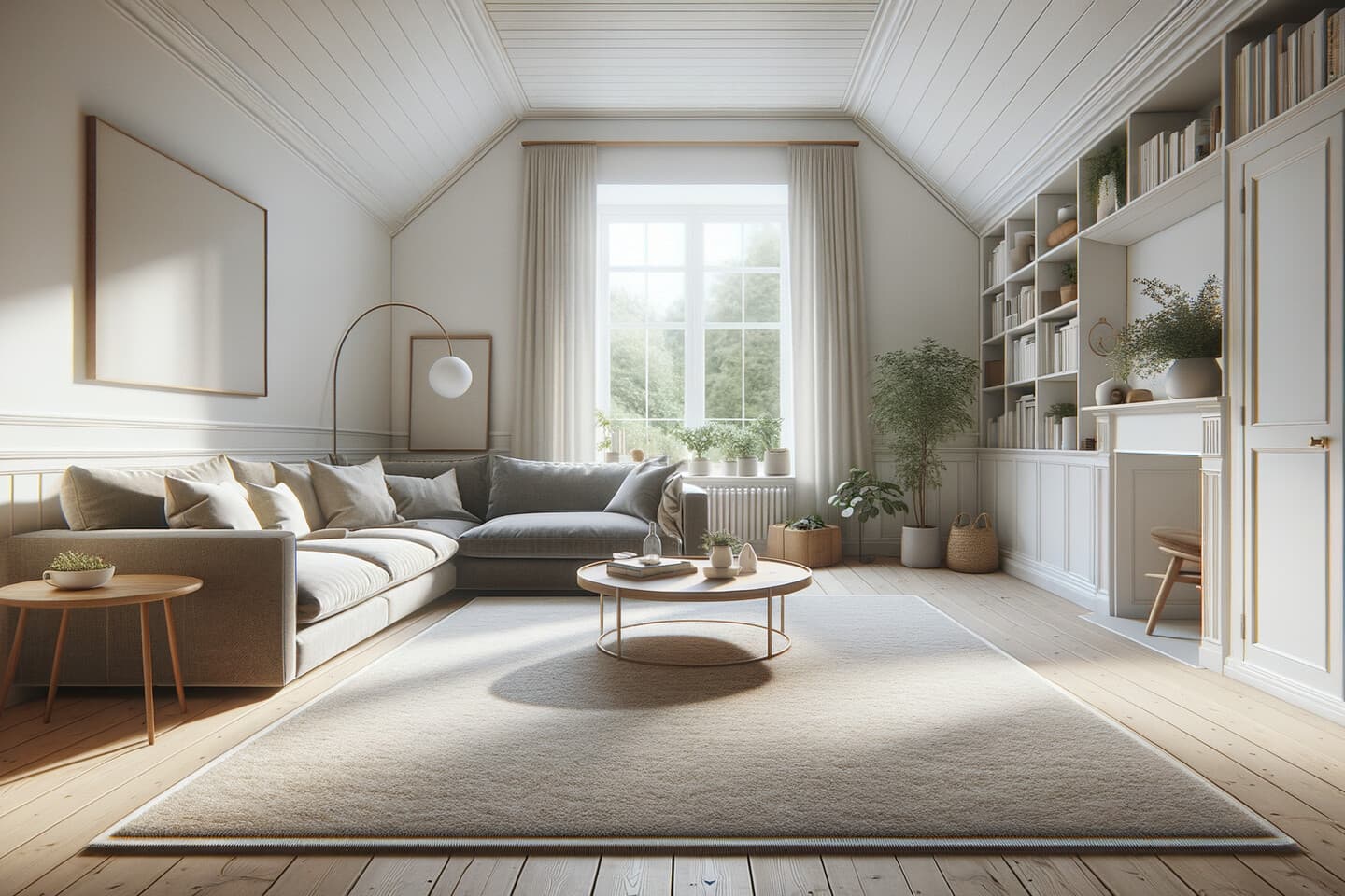 Vardagsrum med 200x300 cm matta under soffa – populäraste storleken i Sverige